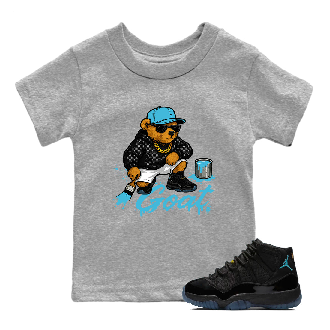 Sneaker Threads – Sneaker Tees To Match Air Jordan 11 Retro Gamma – Drip the GOAT Youth Graphic Tee Heather Grey 1. Perfect for Jordan releases 2025 colorways.