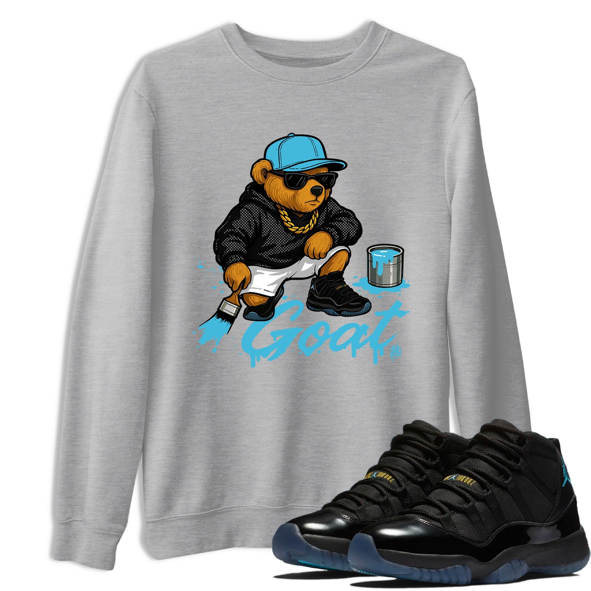Sneaker Threads – Sneaker Tees To Match Air Jordan 11 Retro Gamma – Drip the GOAT Graphic Tee Heather Grey 1. Perfect for Jordan releases 2025 colorways.