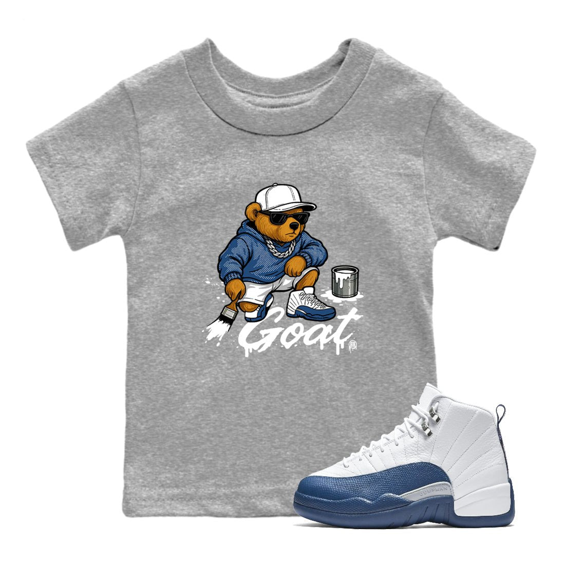 Sneaker match tees – Sneaker Tees To Match Air Jordan 12 French Blue Shoes – Drip the GOAT Kids T-Shirt Heather Grey 1