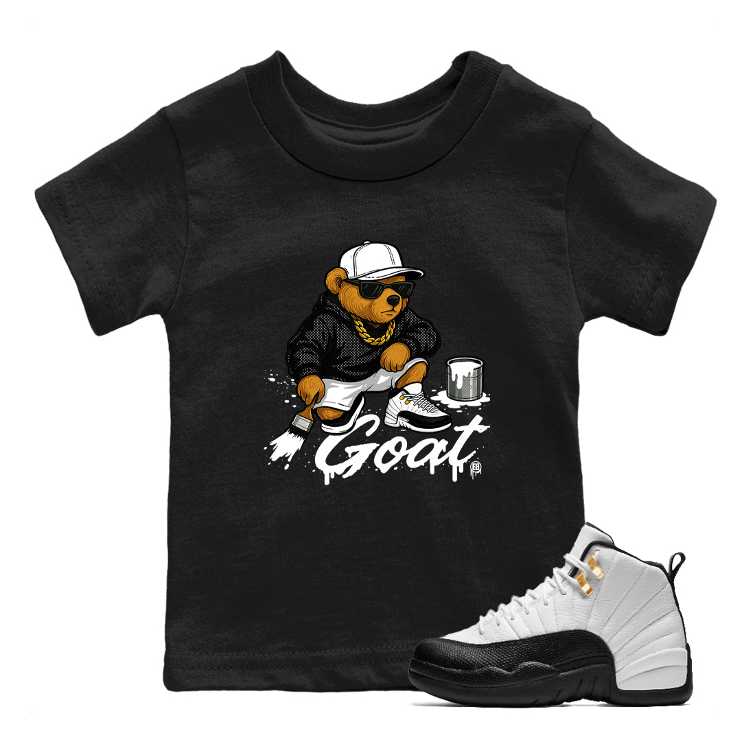Sneaker match tees – Sneaker Tees To Match Air Jordan 12 Taxi Shoes – Drip The GOAT Kids T-Shirt Black 1