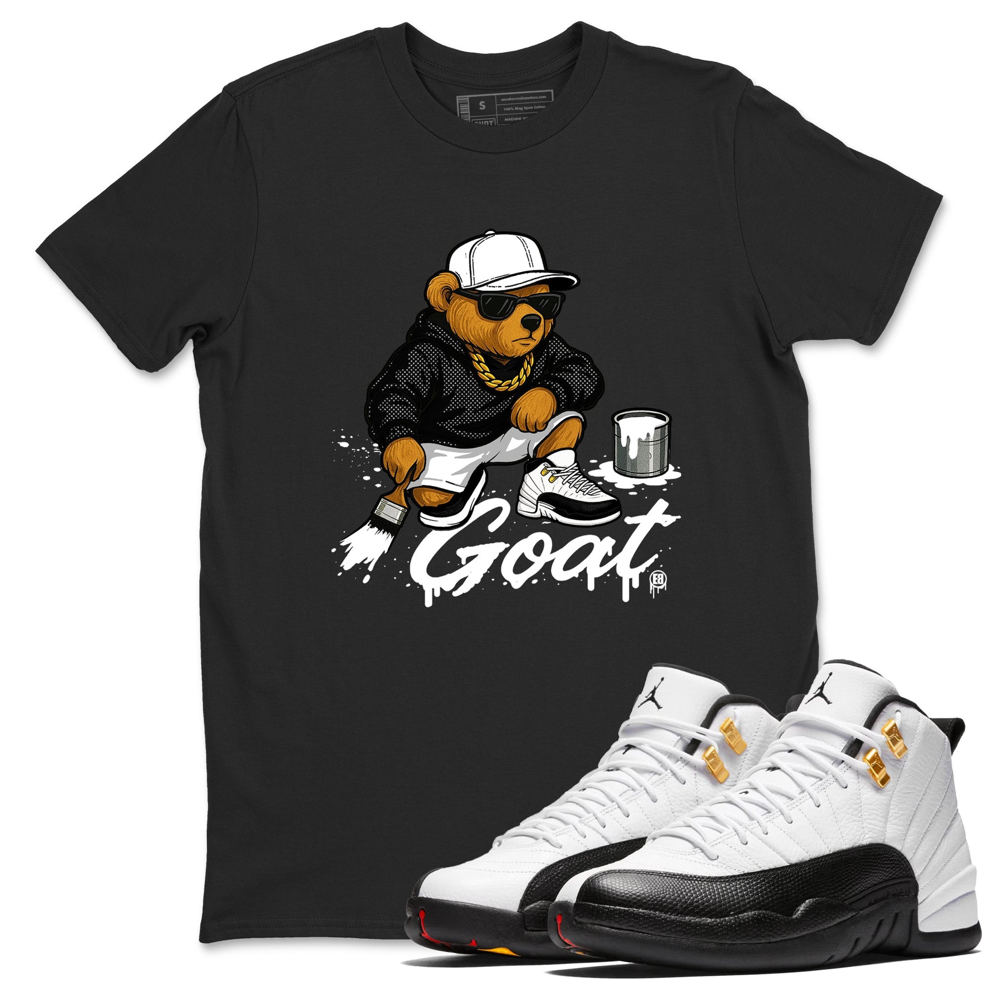 Sneaker match tees – Sneaker Tees To Match Air Jordan 12 Taxi Shoes – Drip The GOAT Tee Black 1