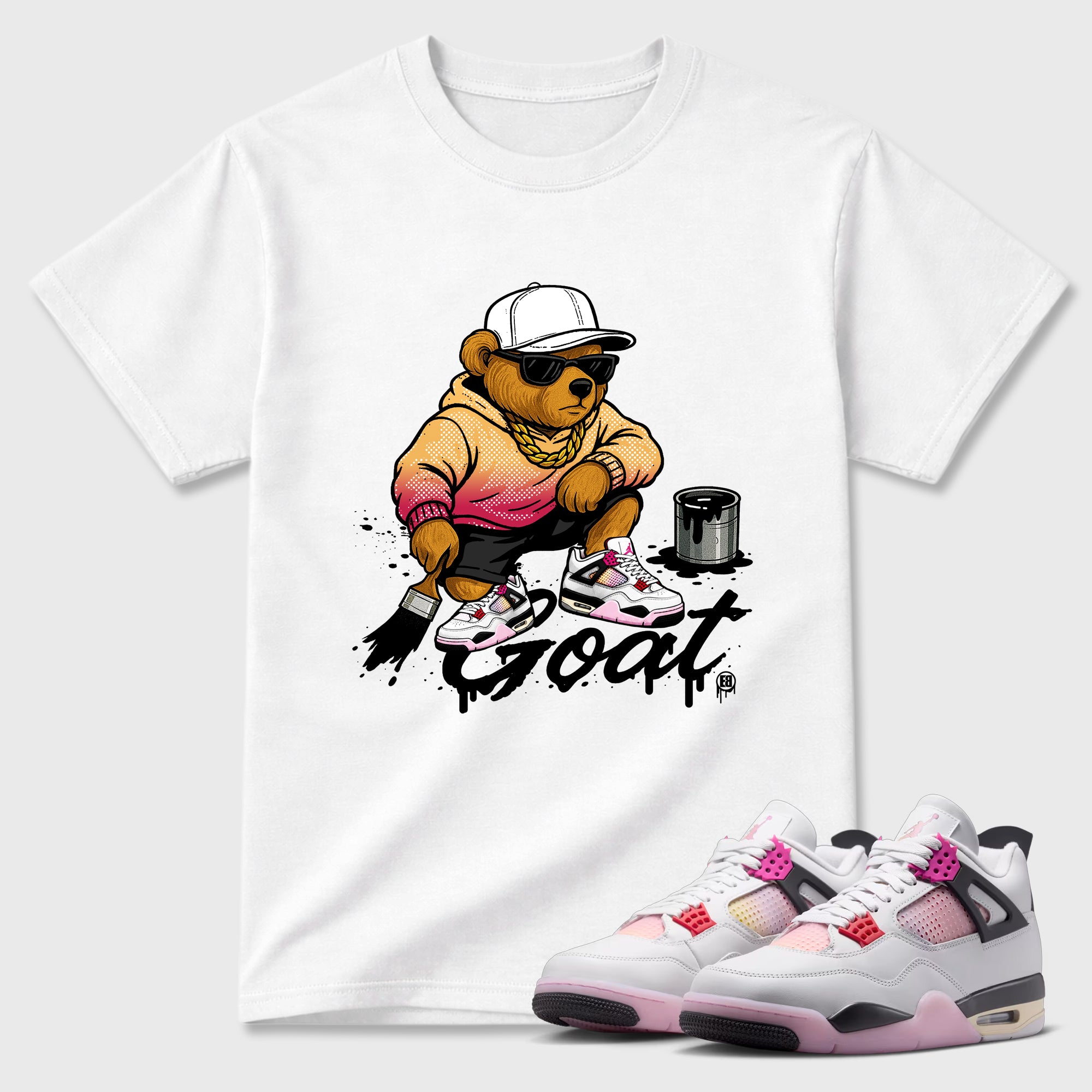 Drip the GOAT Graphic T-Shirt featuring original streetwear artwork designed to match the Air Jordan 4 Comic. White 1 Graphic T-Shirt.