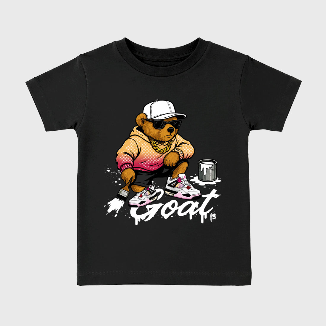Drip the GOAT Baby & Kids Graphic T-Shirt featuring original artwork designed to match the Air Jordan 4 Comic. Black 2 Kids Graphic Tee.