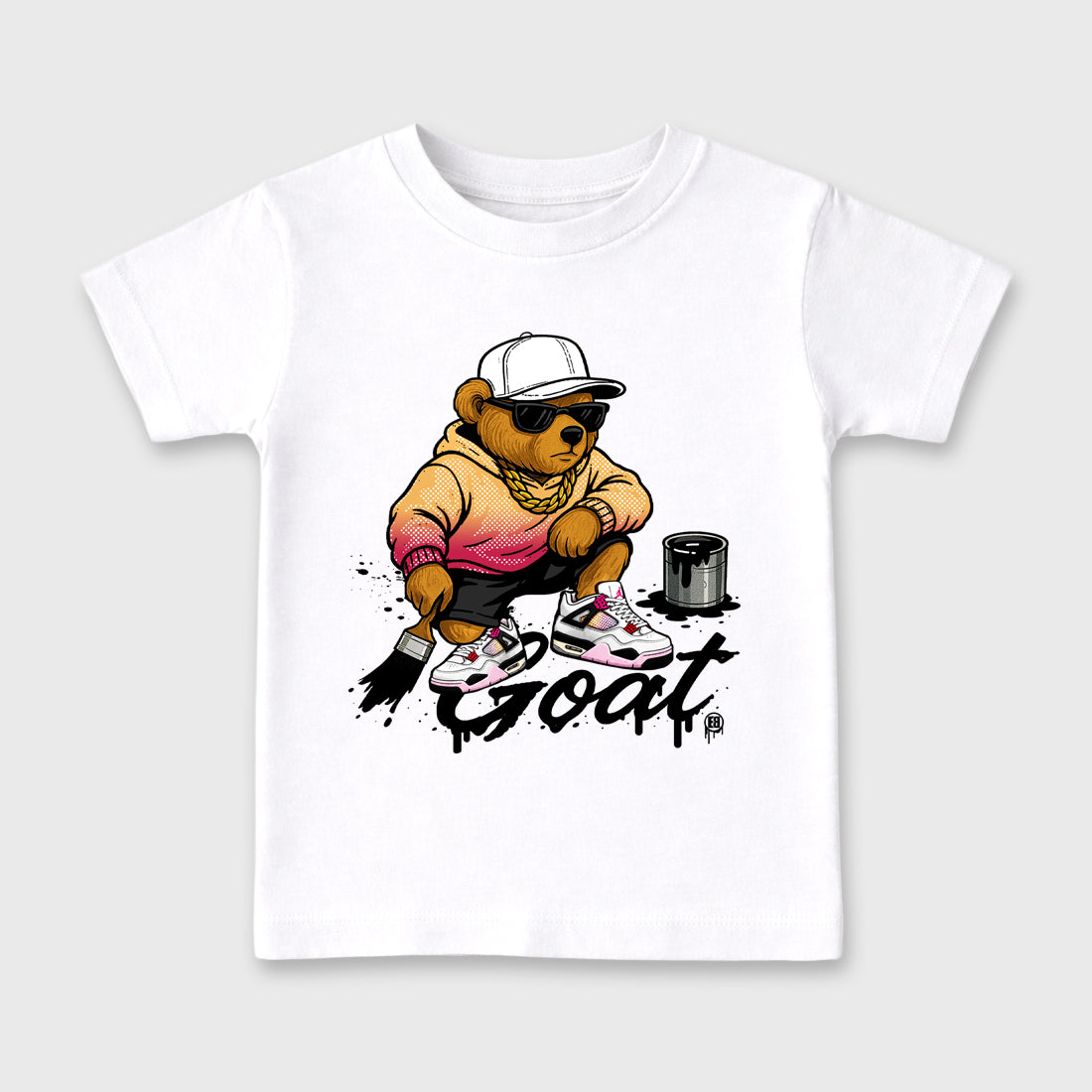 Drip the GOAT Baby & Kids Graphic T-Shirt featuring original artwork designed to match the Air Jordan 4 Comic. White 2 Kids Graphic Tee.