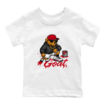 Drip The GOAT baby and kids t-shirt crafted for little sneakerheads to shine with the Jordan 5 Retro Fire Red sneakers, displayed in White 2.