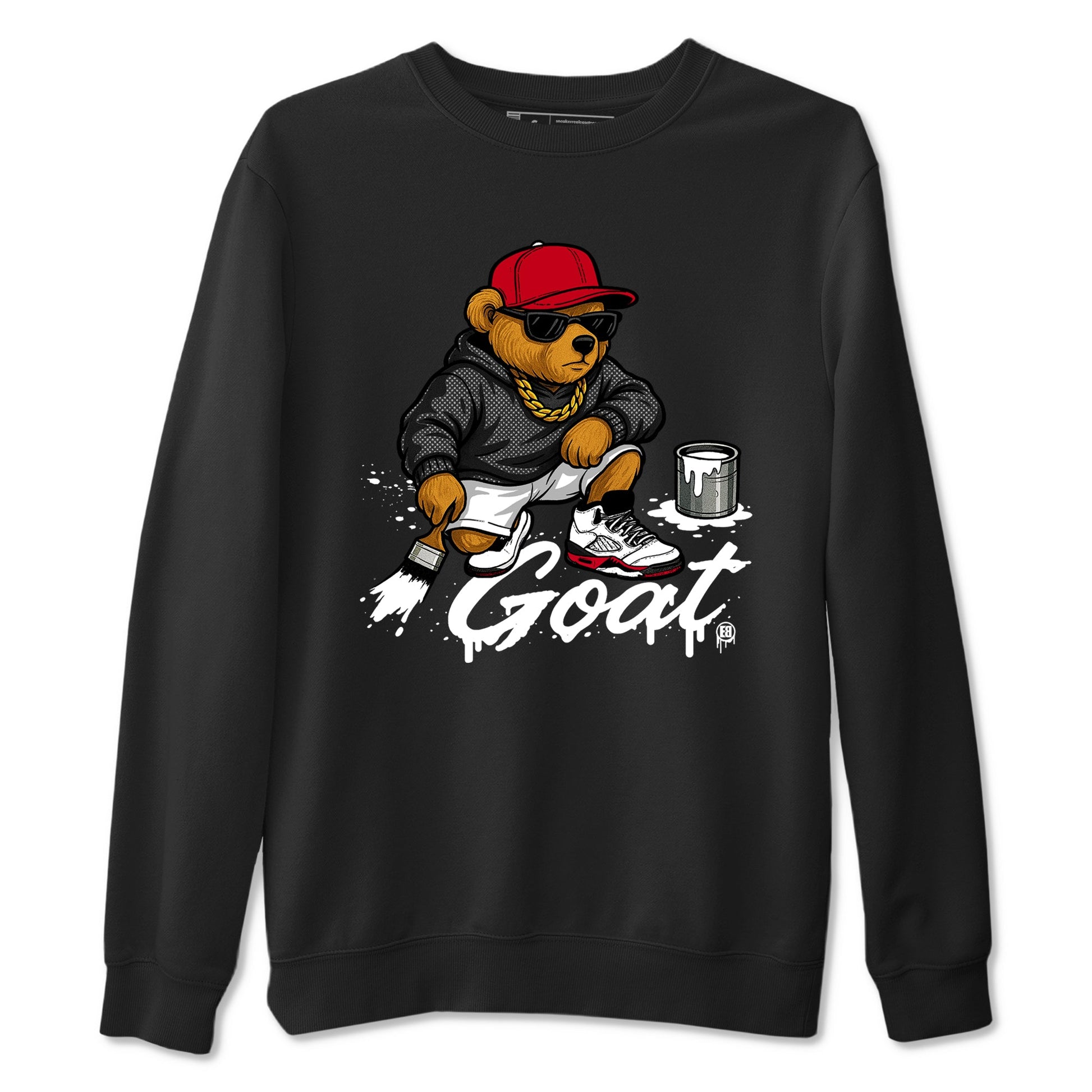 Drip The GOAT sneaker match t-shirt t-shirts to match jordans, dunks, yeezys Jordan 5 Retro Fire Red sneakers, shown in Black 2.
