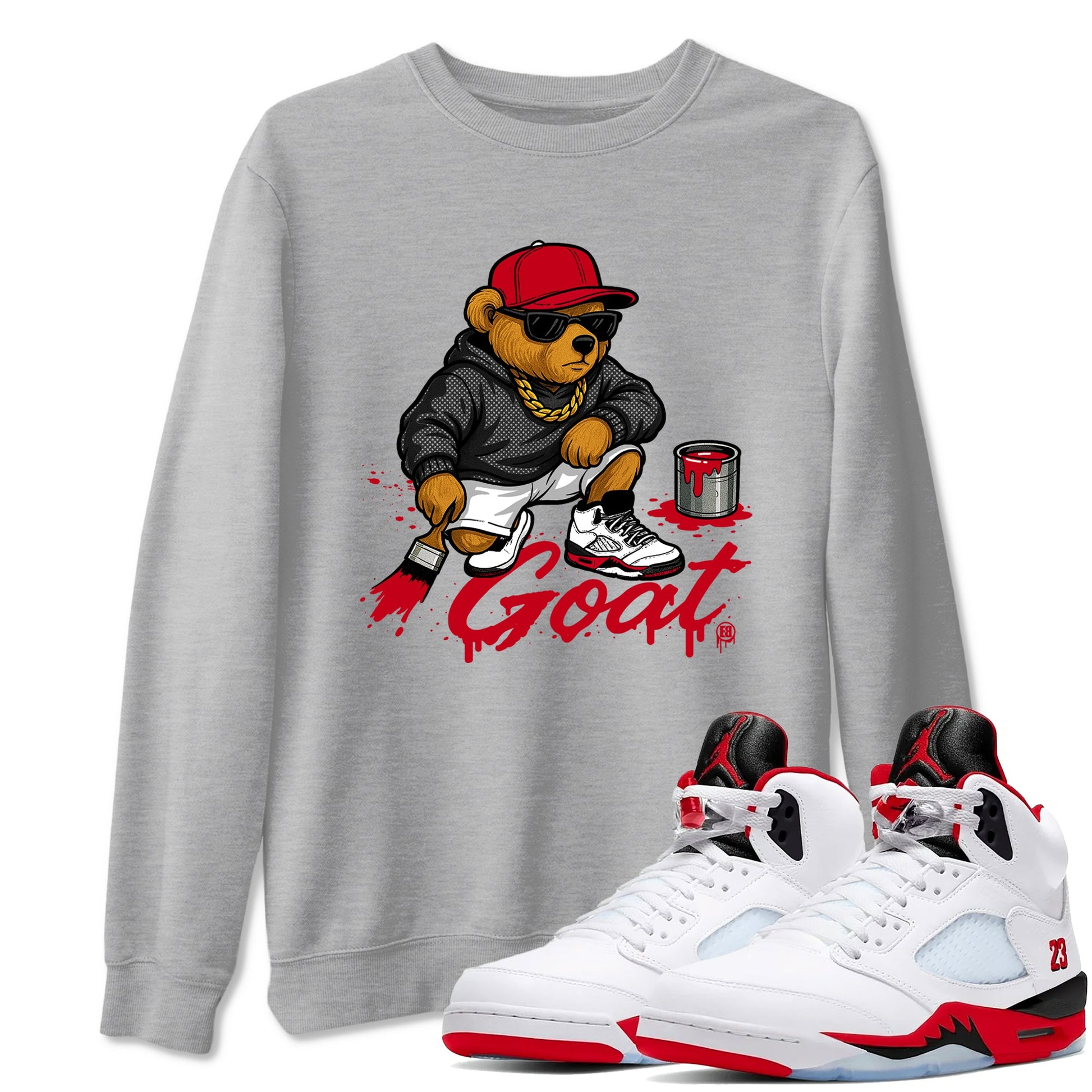 Drip The GOAT sneaker match t-shirt t-shirts to match jordans, dunks, yeezys Jordan 5 Retro Fire Red sneakers, shown in Heather Grey 1.