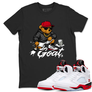 Drip The GOAT sneaker match t-shirt t-shirts to match jordans, dunks, yeezys Jordan 5 Retro Fire Red sneakers, shown in Black 1.