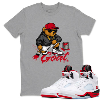 Drip The GOAT sneaker match t-shirt t-shirts to match jordans, dunks, yeezys Jordan 5 Retro Fire Red sneakers, shown in Heather Grey 1.