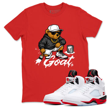 Drip The GOAT sneaker match t-shirt t-shirts to match jordans, dunks, yeezys Jordan 5 Retro Fire Red sneakers, shown in Red 1.