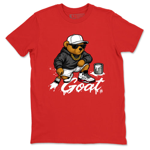 Drip The GOAT sneaker match t-shirt t-shirts to match jordans, dunks, yeezys Jordan 5 Retro Fire Red sneakers, shown in Red 2.