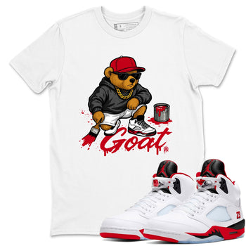 Drip The GOAT sneaker match t-shirt t-shirts to match jordans, dunks, yeezys Jordan 5 Retro Fire Red sneakers, shown in White 1.