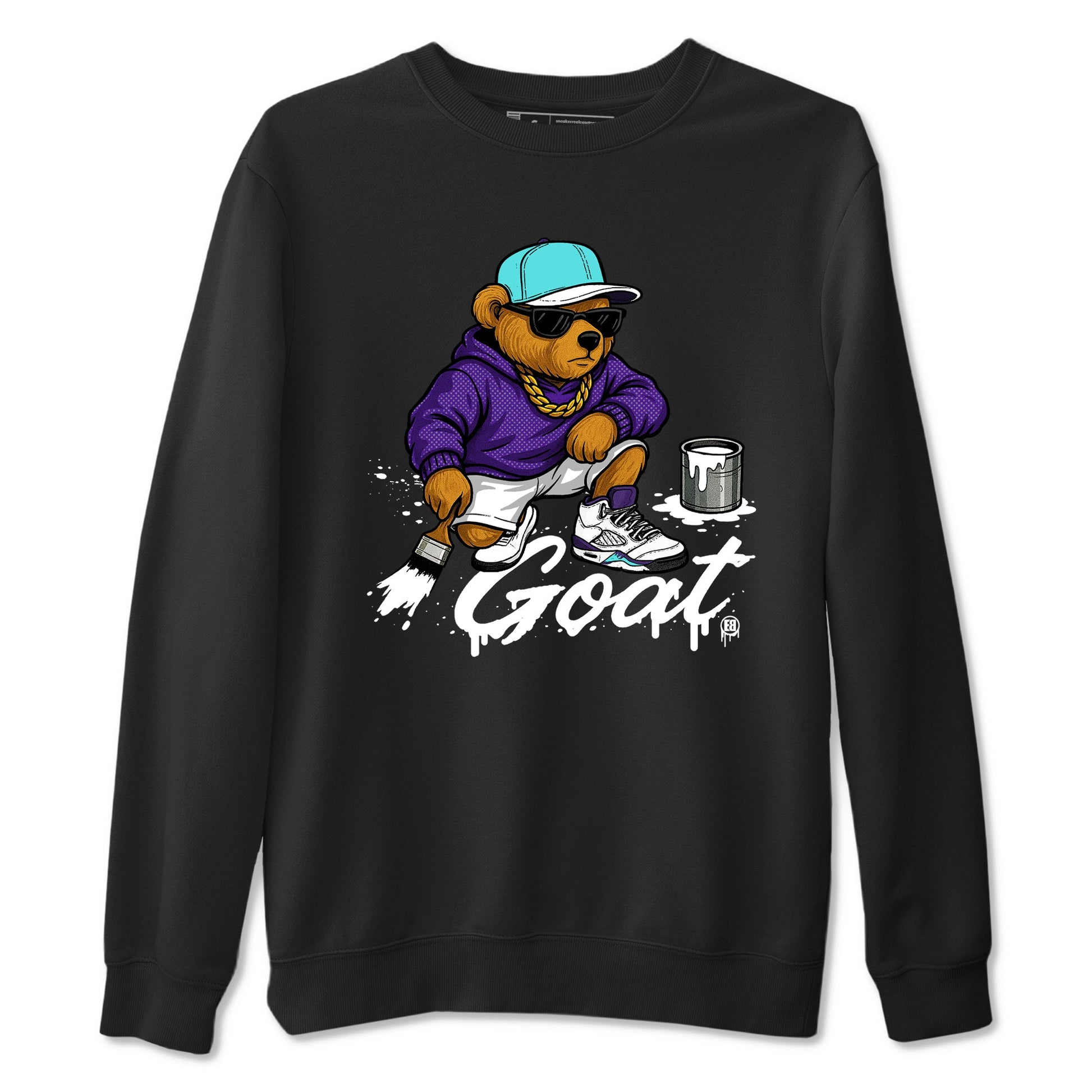 Drip The GOAT sneaker match t-shirt t-shirts to match jordans, dunks, yeezys Jordan 5 Retro Grape sneakers, shown in Black 2.