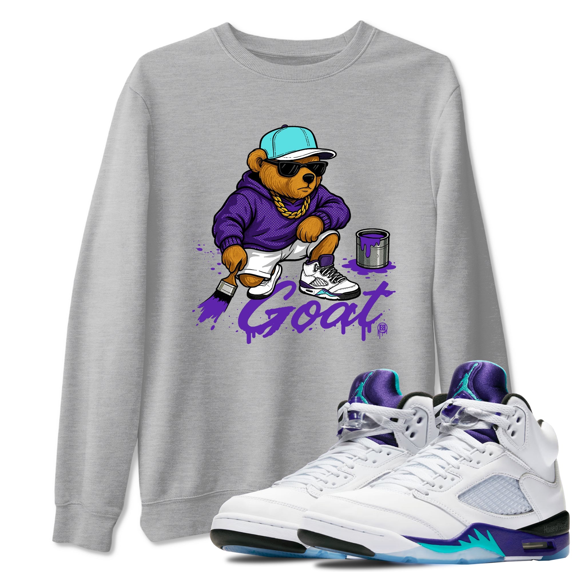 Drip The GOAT sneaker match t-shirt t-shirts to match jordans, dunks, yeezys Jordan 5 Retro Grape sneakers, shown in Heather Grey 1.