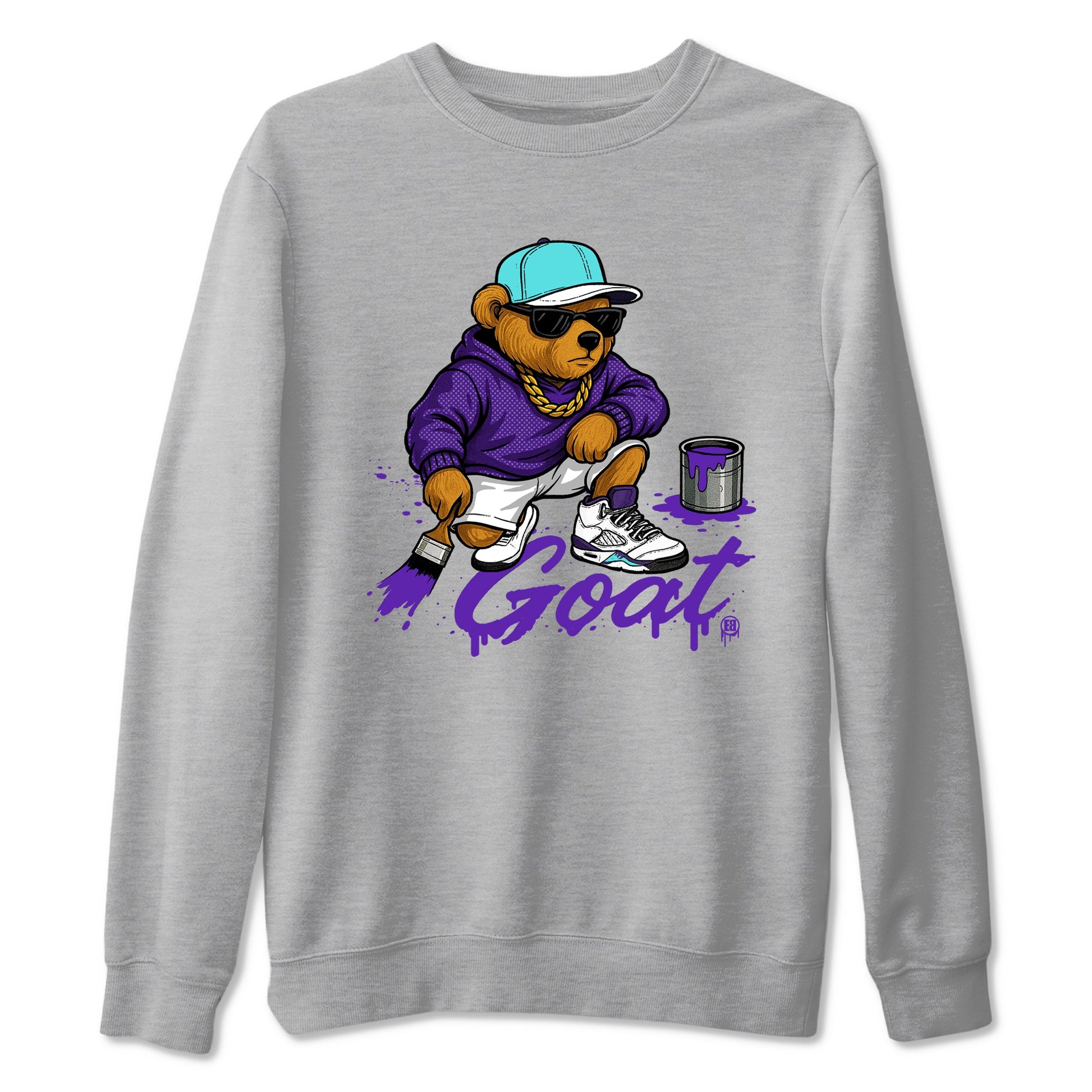 Drip The GOAT sneaker match t-shirt t-shirts to match jordans, dunks, yeezys Jordan 5 Retro Grape sneakers, shown in Heather Grey 2.