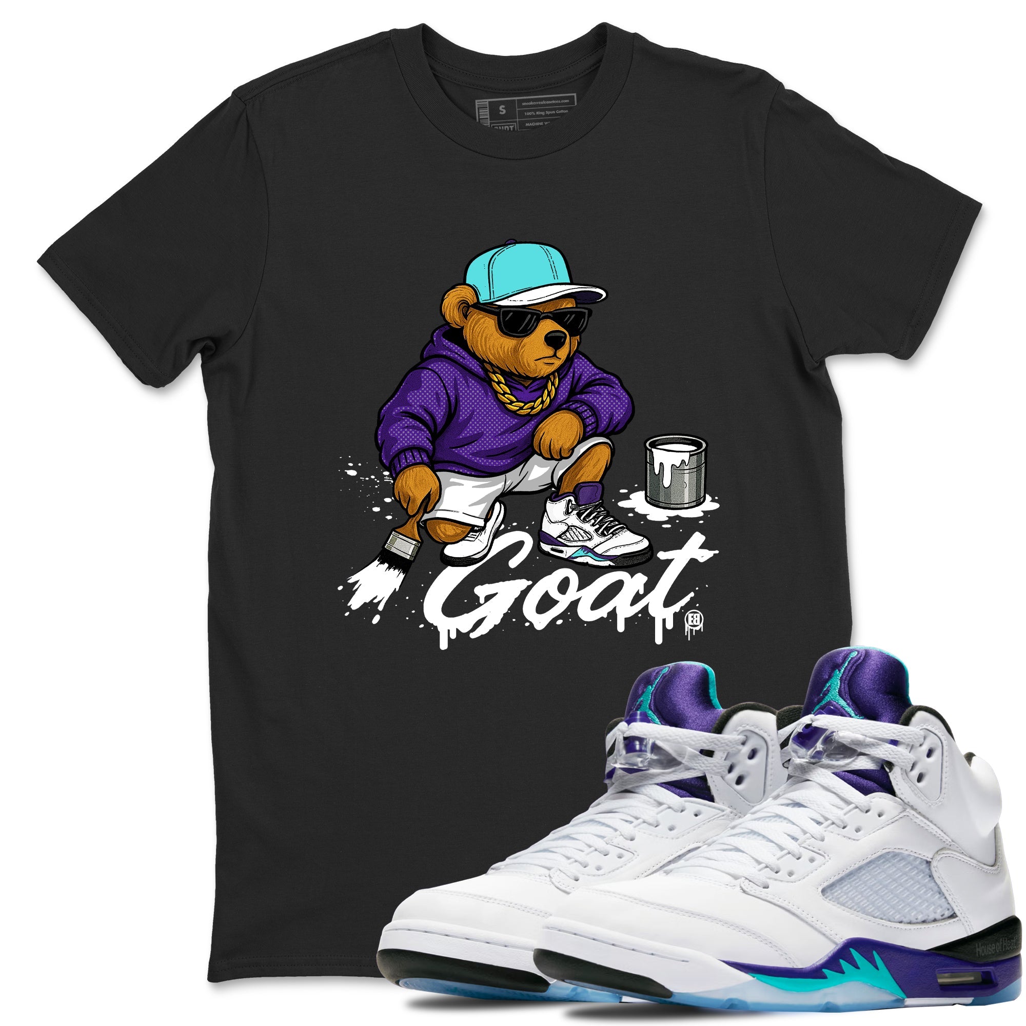 Drip The GOAT sneaker match t-shirt t-shirts to match jordans, dunks, yeezys Jordan 5 Retro Grape sneakers, shown in Black 1.