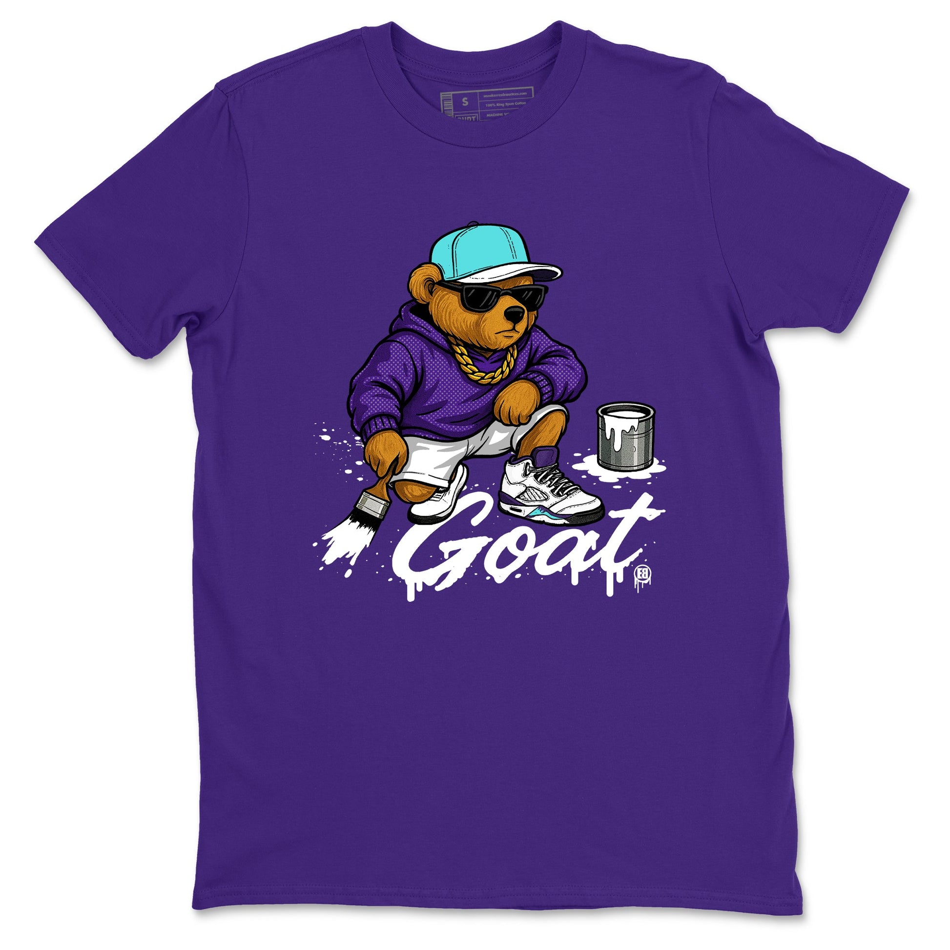 Drip The GOAT sneaker match t-shirt t-shirts to match jordans, dunks, yeezys Jordan 5 Retro Grape sneakers, shown in Purple 2.