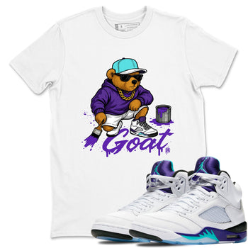 Drip The GOAT sneaker match t-shirt t-shirts to match jordans, dunks, yeezys Jordan 5 Retro Grape sneakers, shown in White 1.