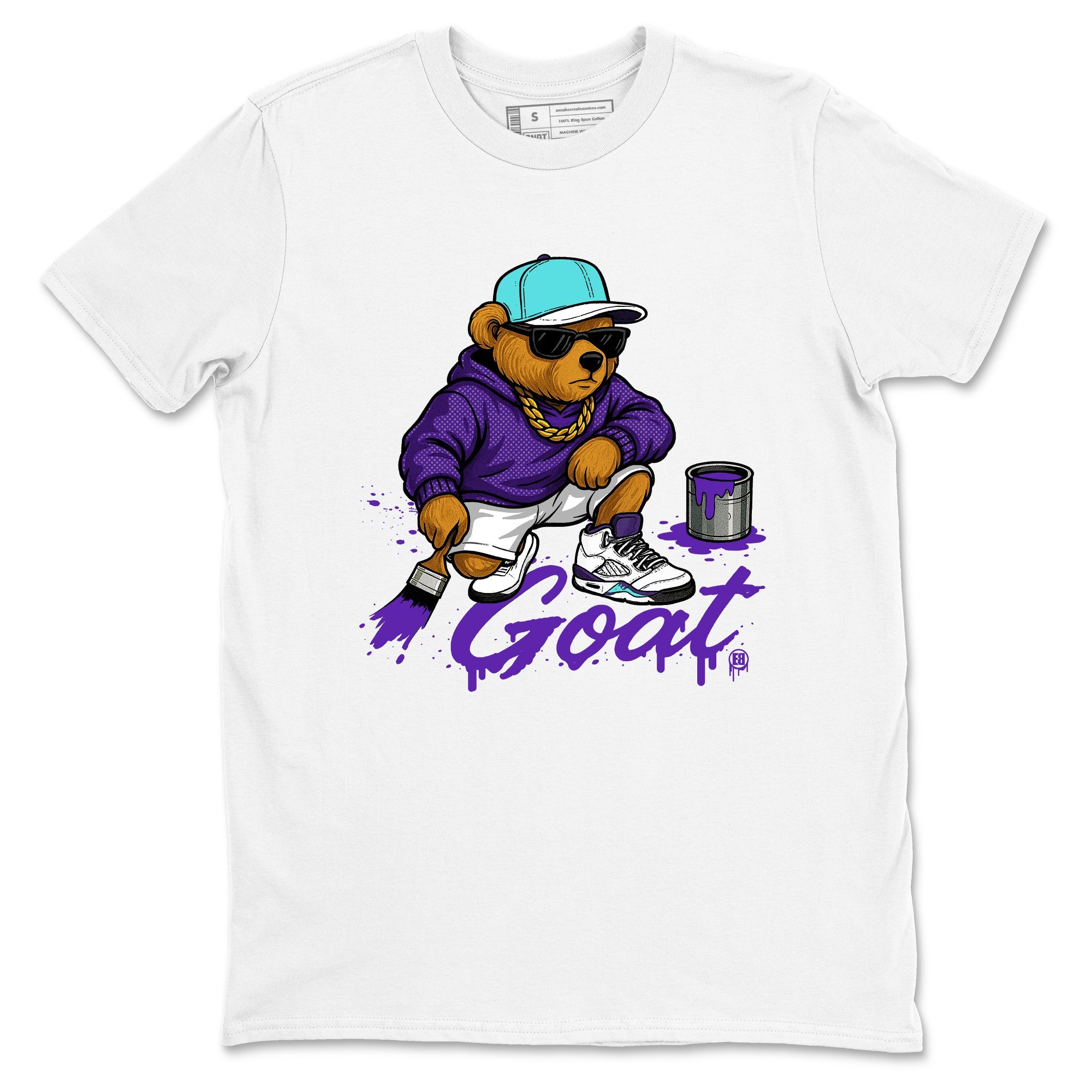 Drip The GOAT sneaker match t-shirt t-shirts to match jordans, dunks, yeezys Jordan 5 Retro Grape sneakers, shown in White 2.