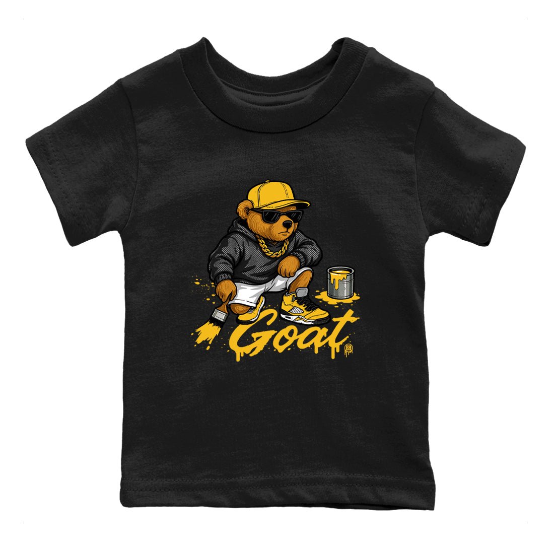 Drip The GOAT baby and kids t-shirt crafted for little sneakerheads to shine with the 5s Tokyo sneakers, displayed in Black 2.
