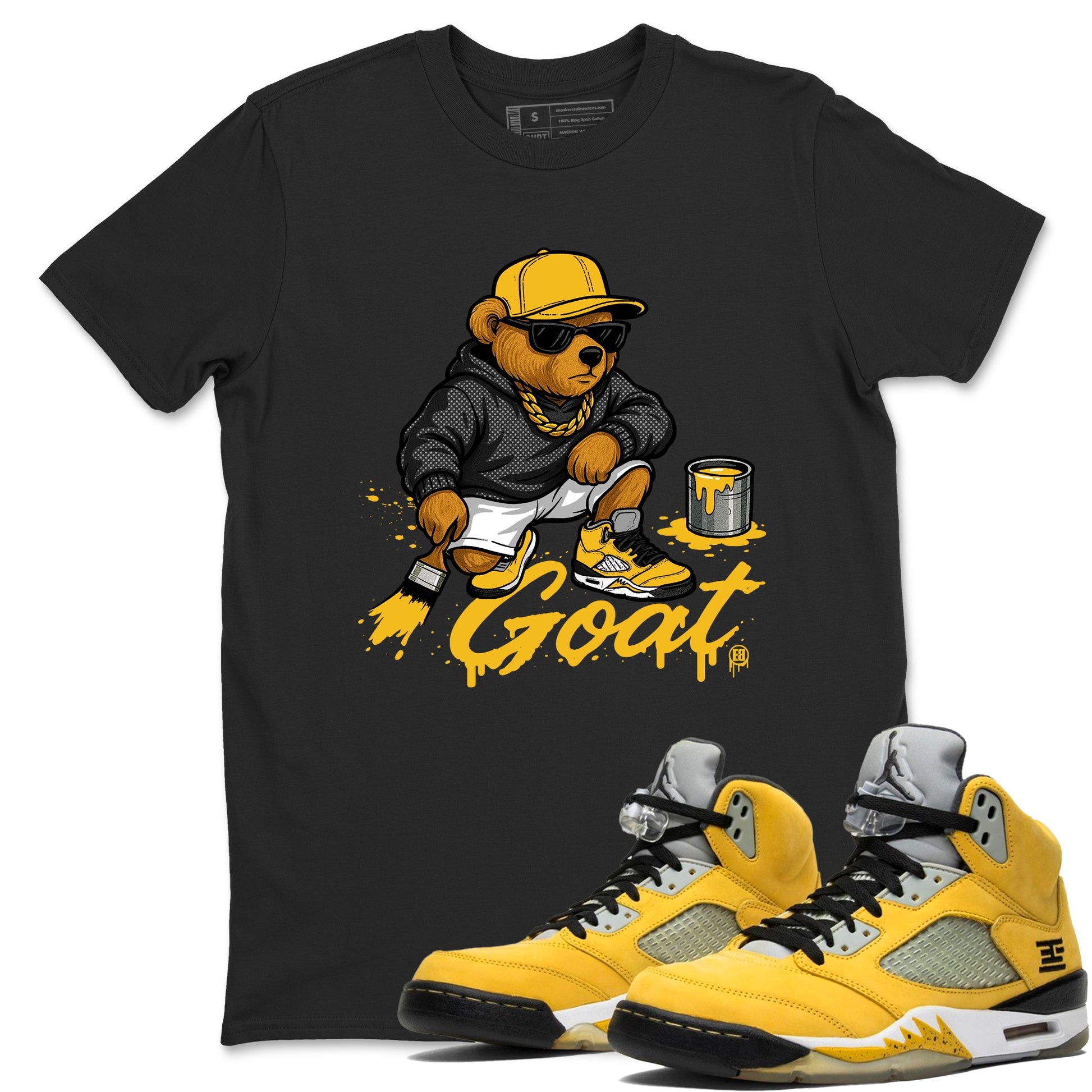 Drip The GOAT sneaker match t-shirt t-shirts to match jordans, dunks, yeezys 5s Tokyo sneakers, shown in Black 1.