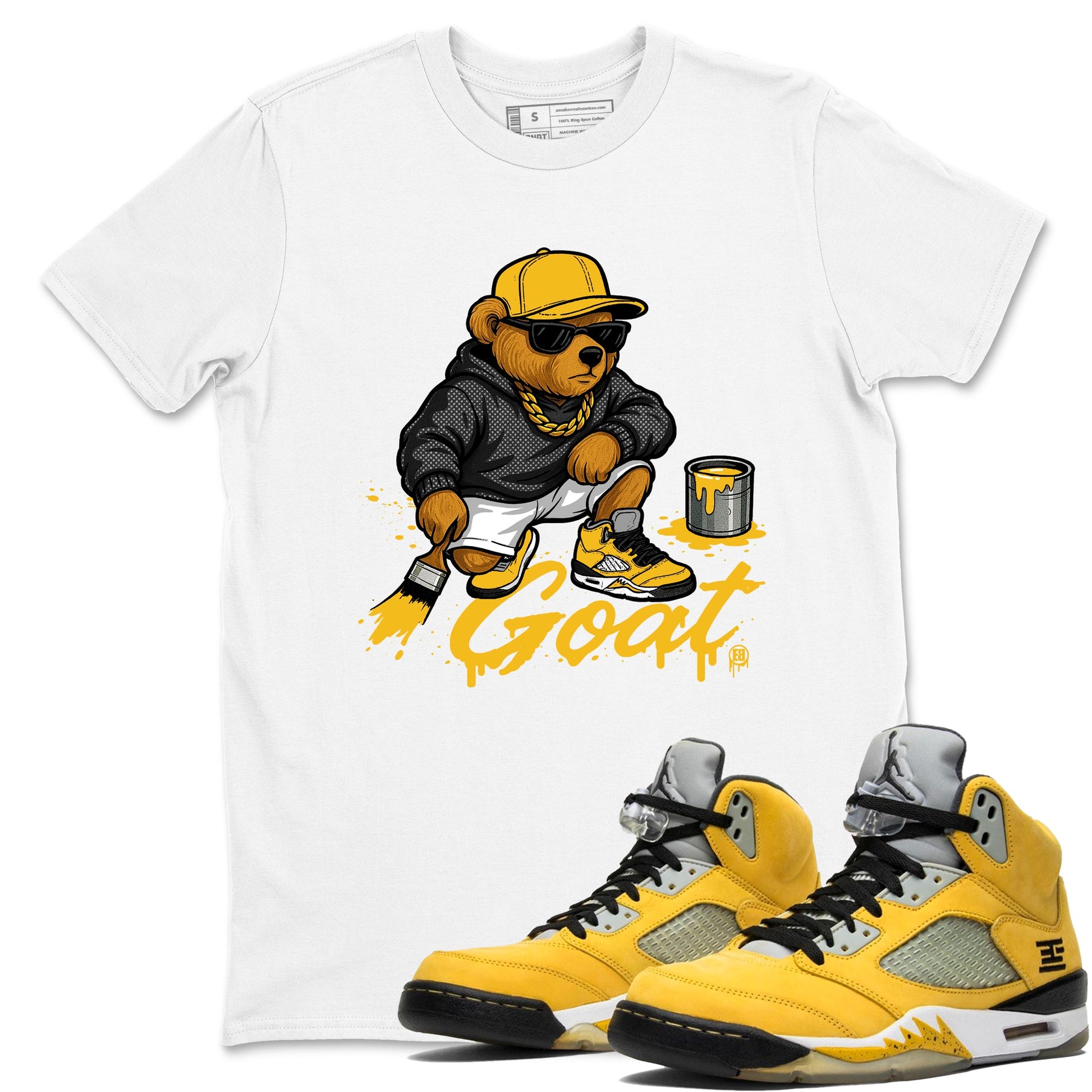 Drip The GOAT sneaker match t-shirt t-shirts to match jordans, dunks, yeezys 5s Tokyo sneakers, shown in White 1.