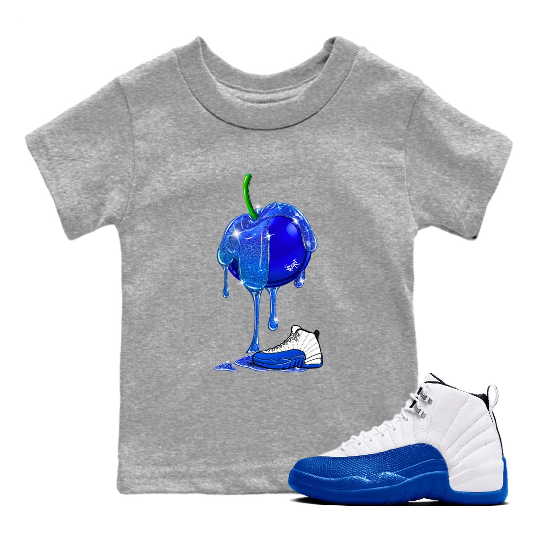 AJ12 Blueberry shirts to match jordans Dripping Blueberry sneaker match tees AJ12 Blueberry SNRT Sneaker Tees streetwear brand Baby and Youth Heather Grey 1 cotton tee