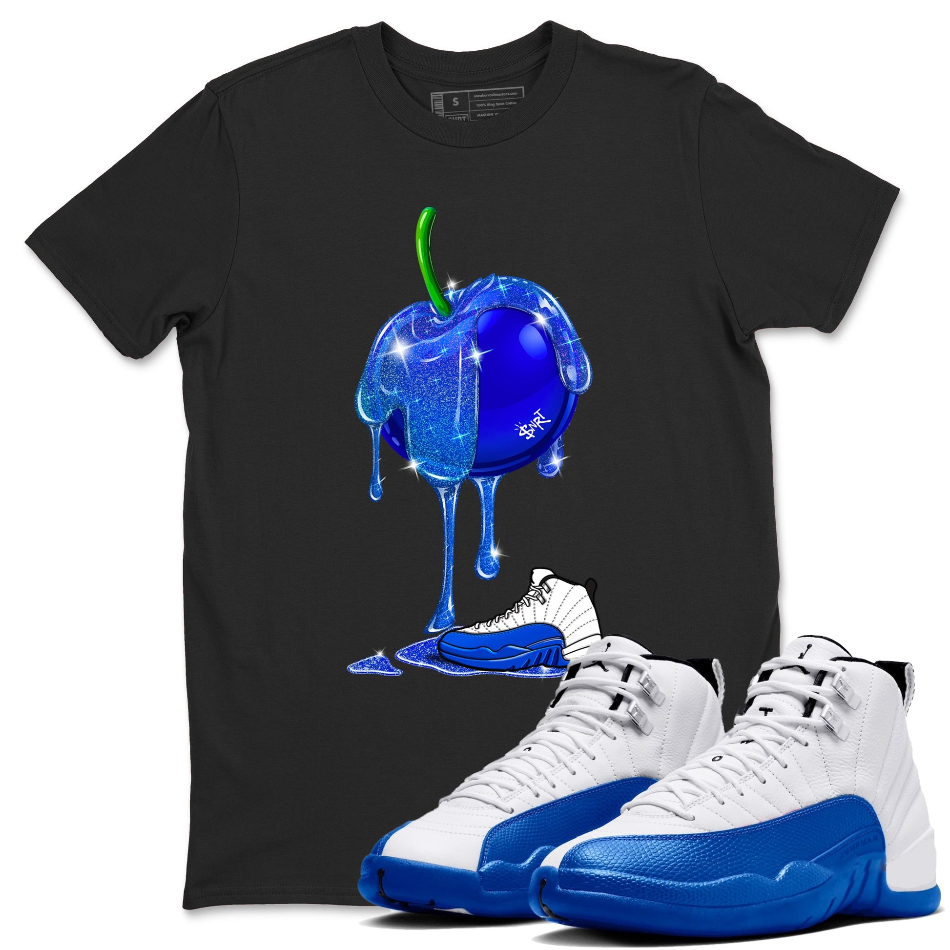 AJ12 Blueberry shirts to match jordans Dripping Blueberry sneaker match tees AJ12 Blueberry SNRT Sneaker Tees streetwear brand Black 1 unisex cotton tee