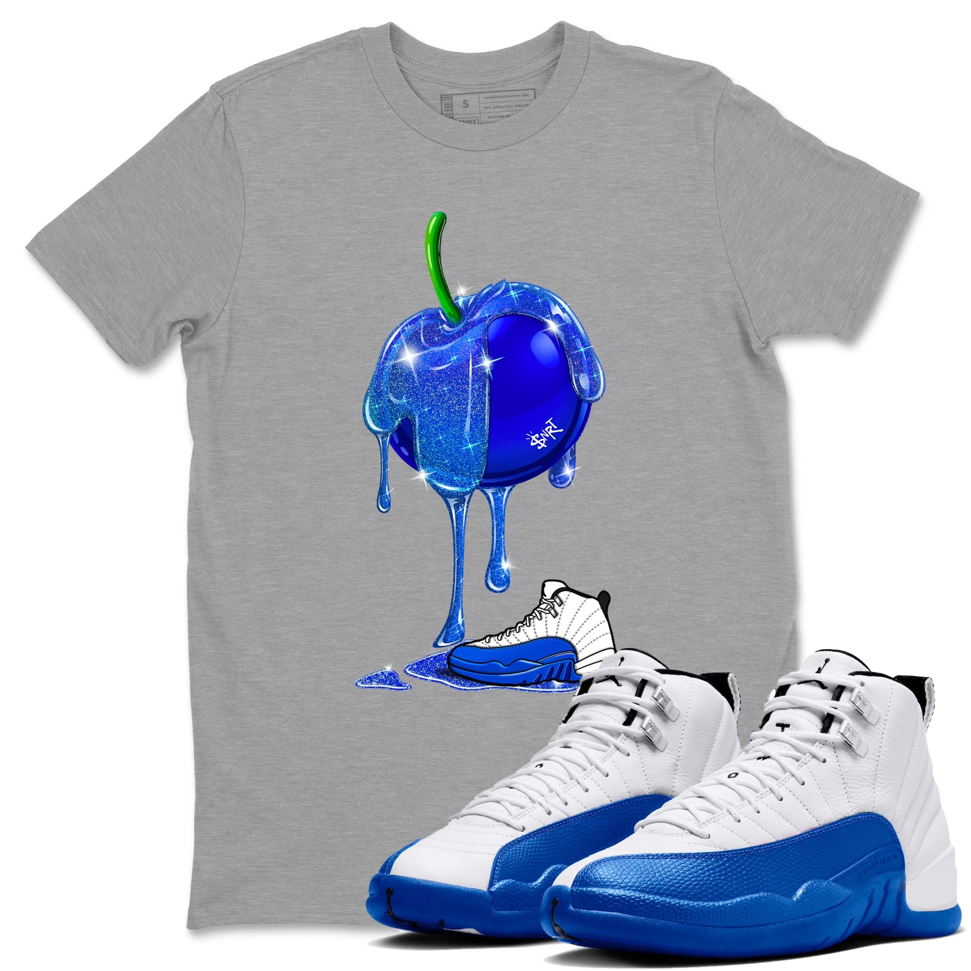 AJ12 Blueberry shirts to match jordans Dripping Blueberry sneaker match tees AJ12 Blueberry SNRT Sneaker Tees streetwear brand Heather Grey 1 unisex cotton tee