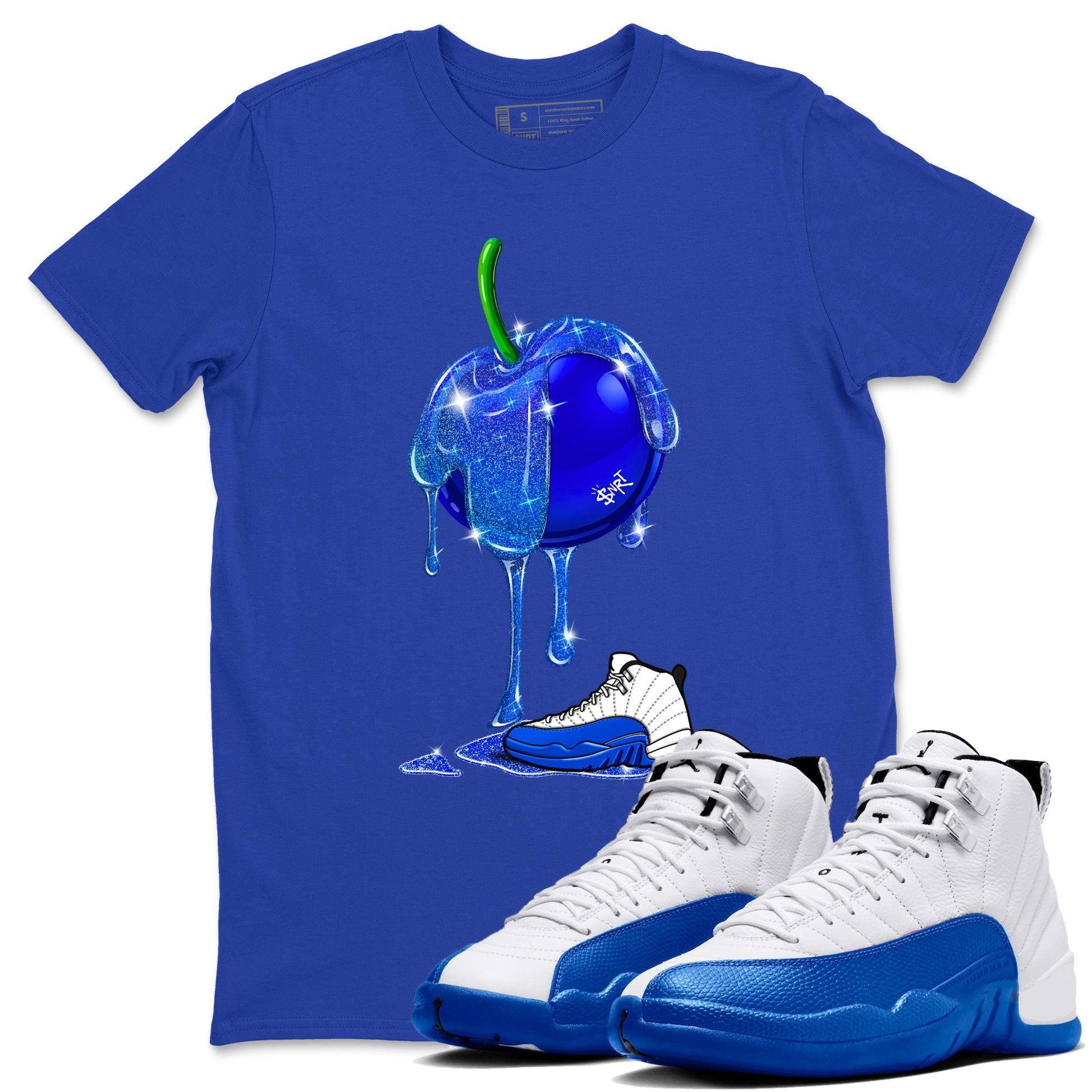 AJ12 Blueberry shirts to match jordans Dripping Blueberry sneaker match tees AJ12 Blueberry SNRT Sneaker Tees streetwear brand Royal Blue 1 unisex cotton tee