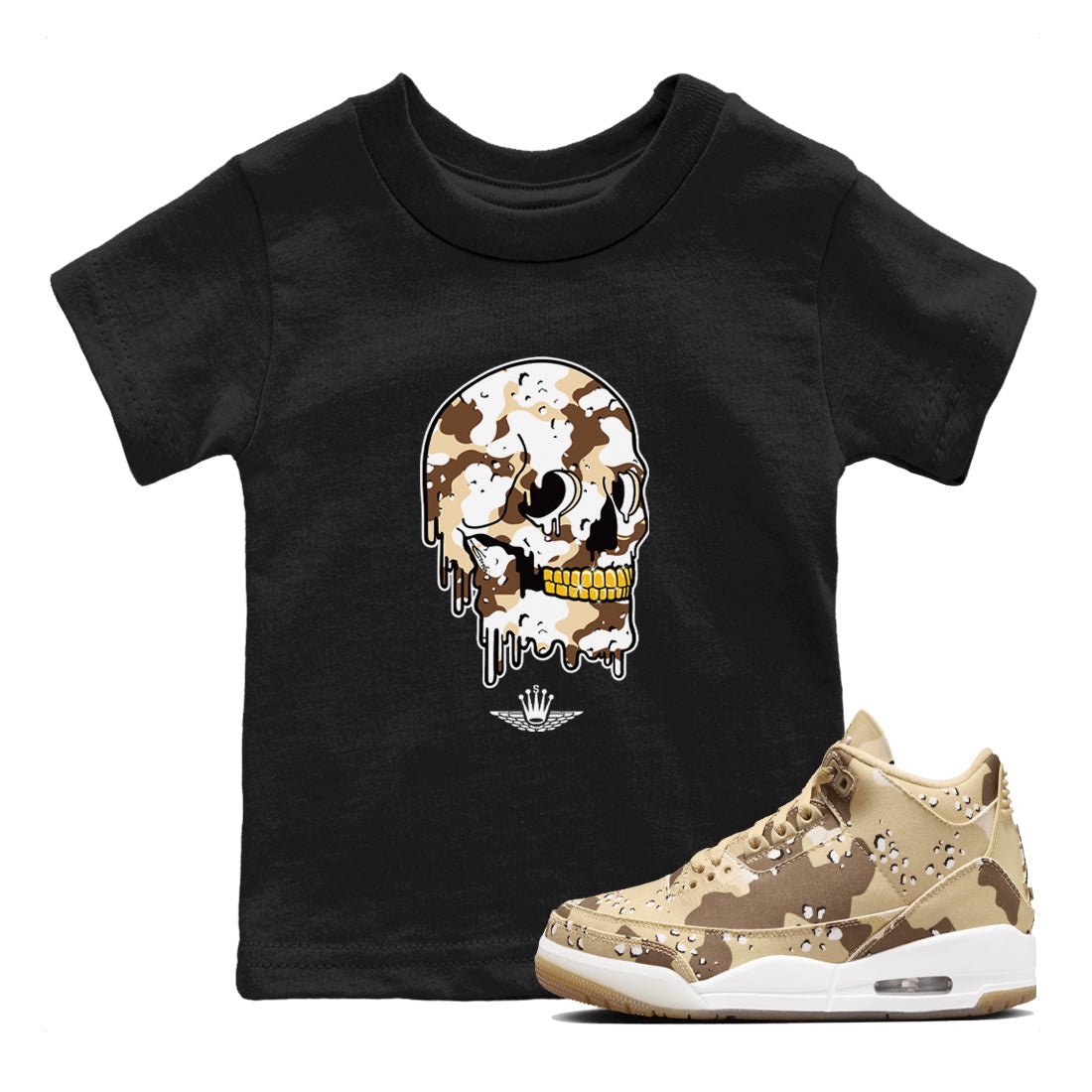 WNBA x Air Jordan 3 “Desert Camo” shirts to match jordans Dripping Camo Skull sneaker match tees Air Jordan 3 Desert Camo SNRT Sneaker Release Tees Clothing Sneakerhead ShirtsBaby and Youth Black 1 cotton tee