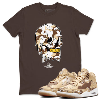 WNBA x Air Jordan 3 “Desert Camo” shirts to match jordans Dripping Camo Skull sneaker match tees Air Jordan 3 Desert Camo SNRT Sneaker Release Tees Clothing Sneakerhead ShirtsDark Chocolate 1 unisex cotton tee