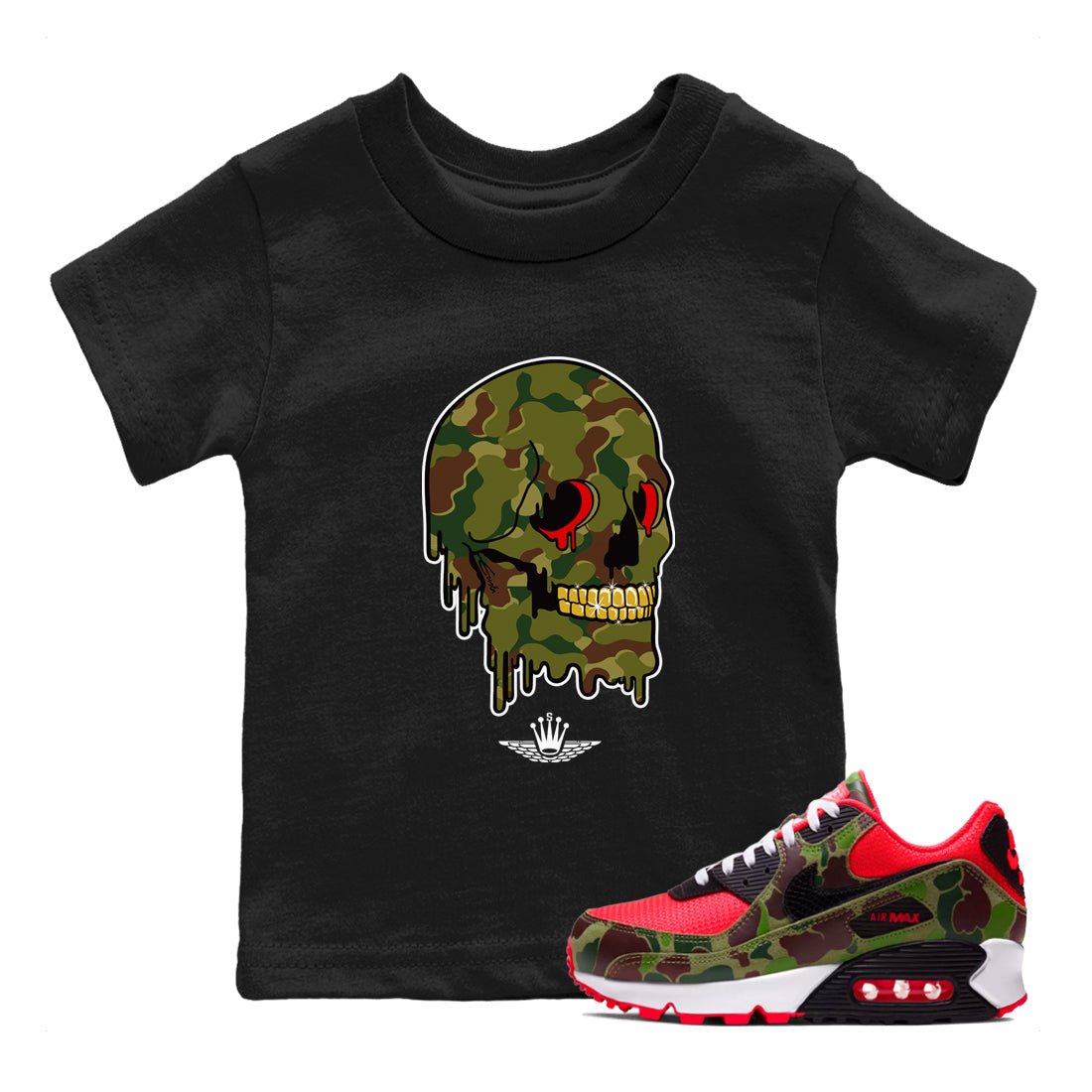 Air Max 90 Duck Camo shirts to match jordans Dripping Camo Skull sneaker match tees Air Max 90 Reverse Duck Camo match shoes to clothes SNRT Sneaker Tees Youth Baby Black 1 tee