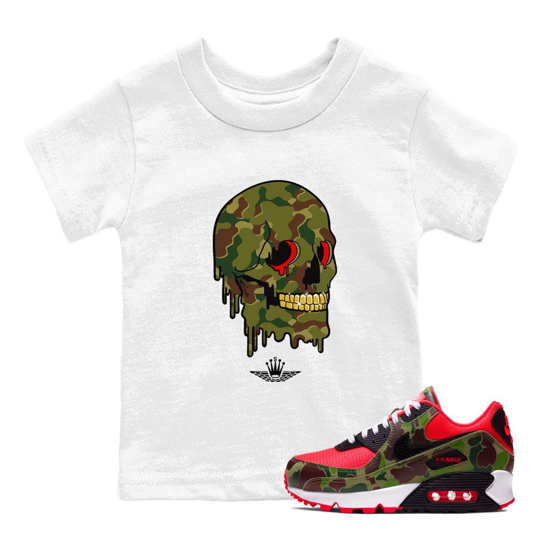 Air Max 90 Duck Camo shirts to match jordans Dripping Camo Skull sneaker match tees Air Max 90 Reverse Duck Camo match shoes to clothes SNRT Sneaker Tees Youth Baby White 1 tee
