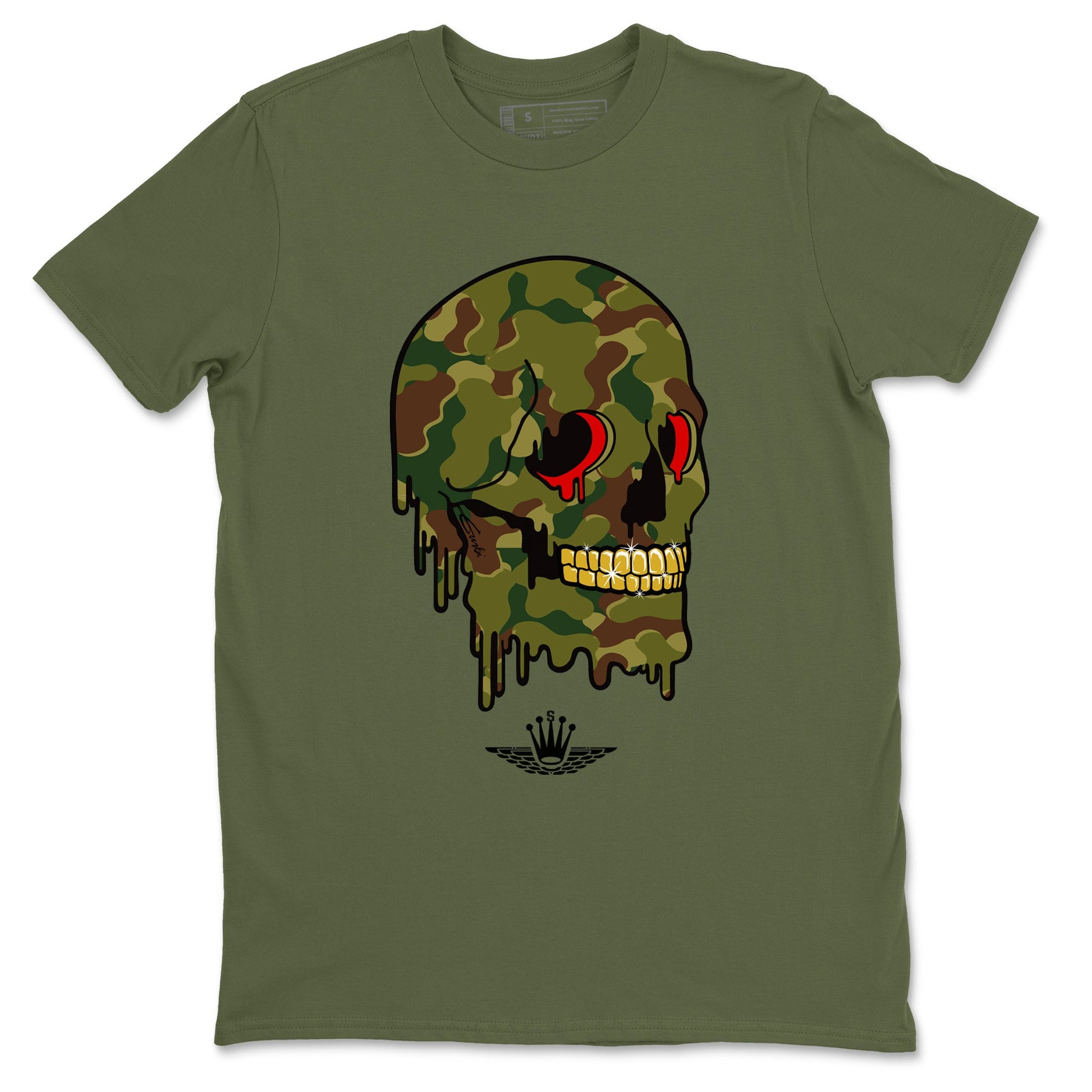 Air Max 90 Duck Camo shirts to match jordans Dripping Camo Skull sneaker match tees Air Max 90 Reverse Duck Camo match shoes to clothes SNRT Sneaker Tees unisex cotton Military Green 2 shirts