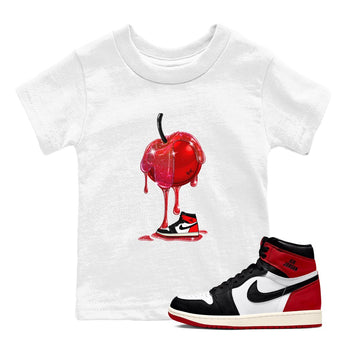 1s Black Toe Reimagined shirts to match jordans Dripping Cherries sneaker match tees Air Jordan 1 Black Toe Reimagined SNRT Sneaker Tees streetwear brand Baby and Youth White 1 cotton tee