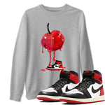 1s Black Toe Reimagined shirts to match jordans Dripping Cherries sneaker match tees Air Jordan 1 Black Toe Reimagined SNRT Sneaker Tees streetwear brand Heather Grey 1 unisex cotton tee