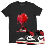 1s Black Toe Reimagined shirts to match jordans Dripping Cherries sneaker match tees Air Jordan 1 Black Toe Reimagined SNRT Sneaker Tees streetwear brand Black 1 unisex cotton tee