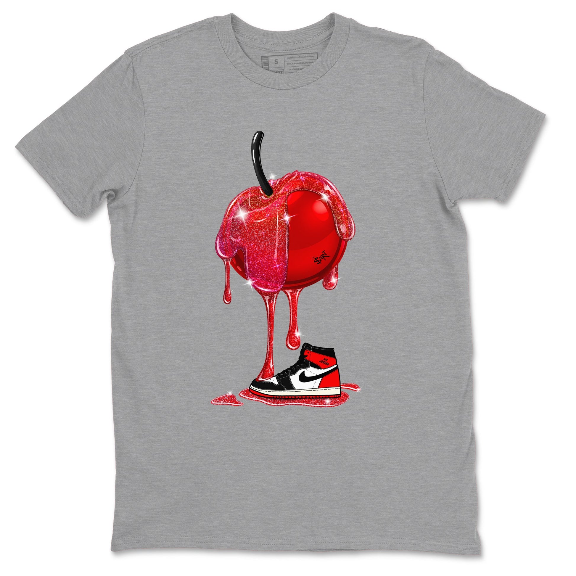 1s Black Toe Reimagined shirts to match jordans Dripping Cherries sneaker match tees Air Jordan 1 Black Toe Reimagined SNRT Sneaker Tees streetwear brand Heather Grey 2 unisex cotton tee