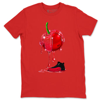 12s Flu Game shirts to match jordans Dripping Cherries best t shirts to wear with jordans Air Jordan 12 Retro Flu Black and Varsity Red match shoes to clothes SNRT Sneaker Tees unisex cotton Red 2 shirts