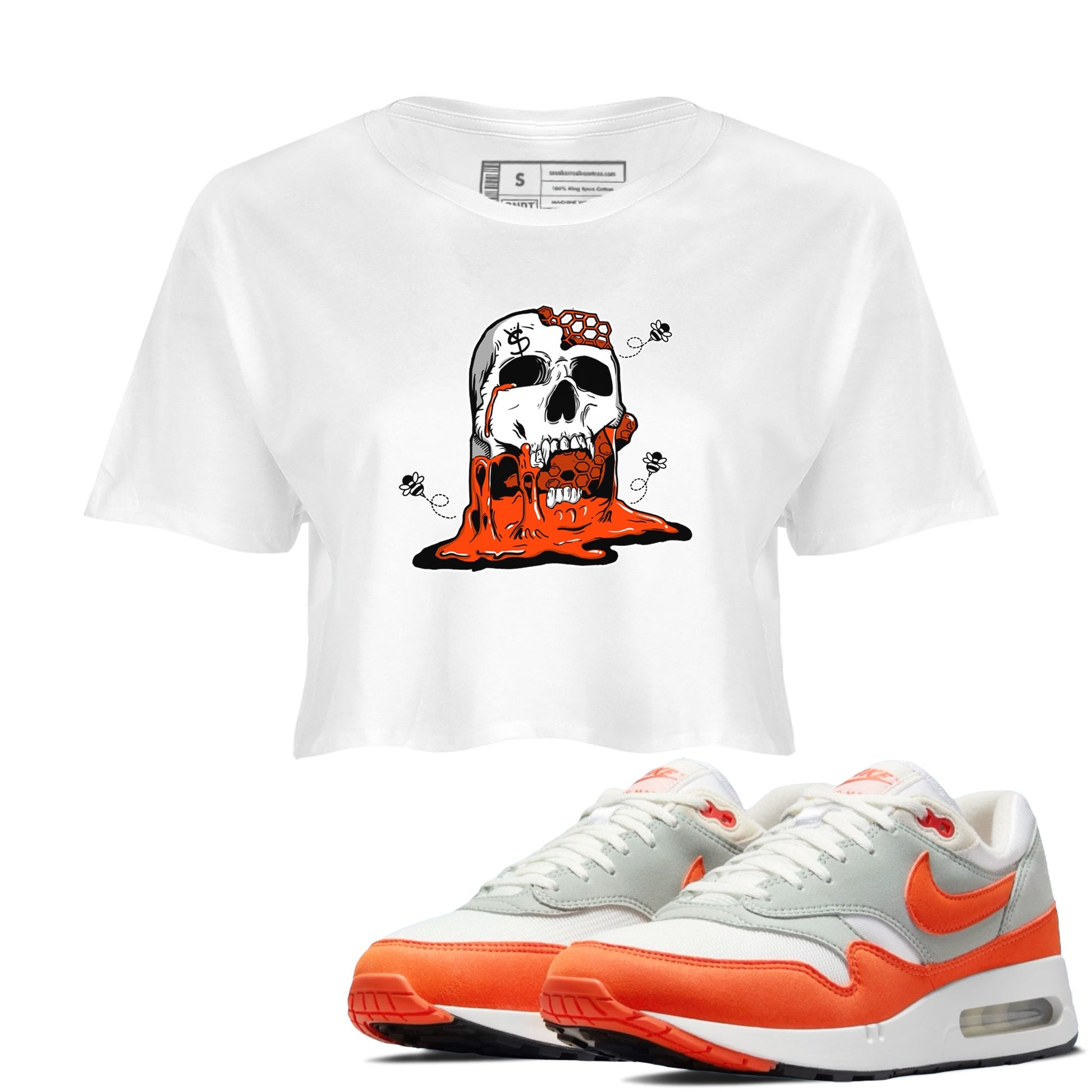 Air Max 1 OG '86 'Summit White and Cosmic Clay shirts to match jordans Dripping Honey Skullhead sneaker match tees Air Max 1 Cosmic Clay match shoes to clothes SNRT Sneaker Tees unisex cotton White 1 crop tee