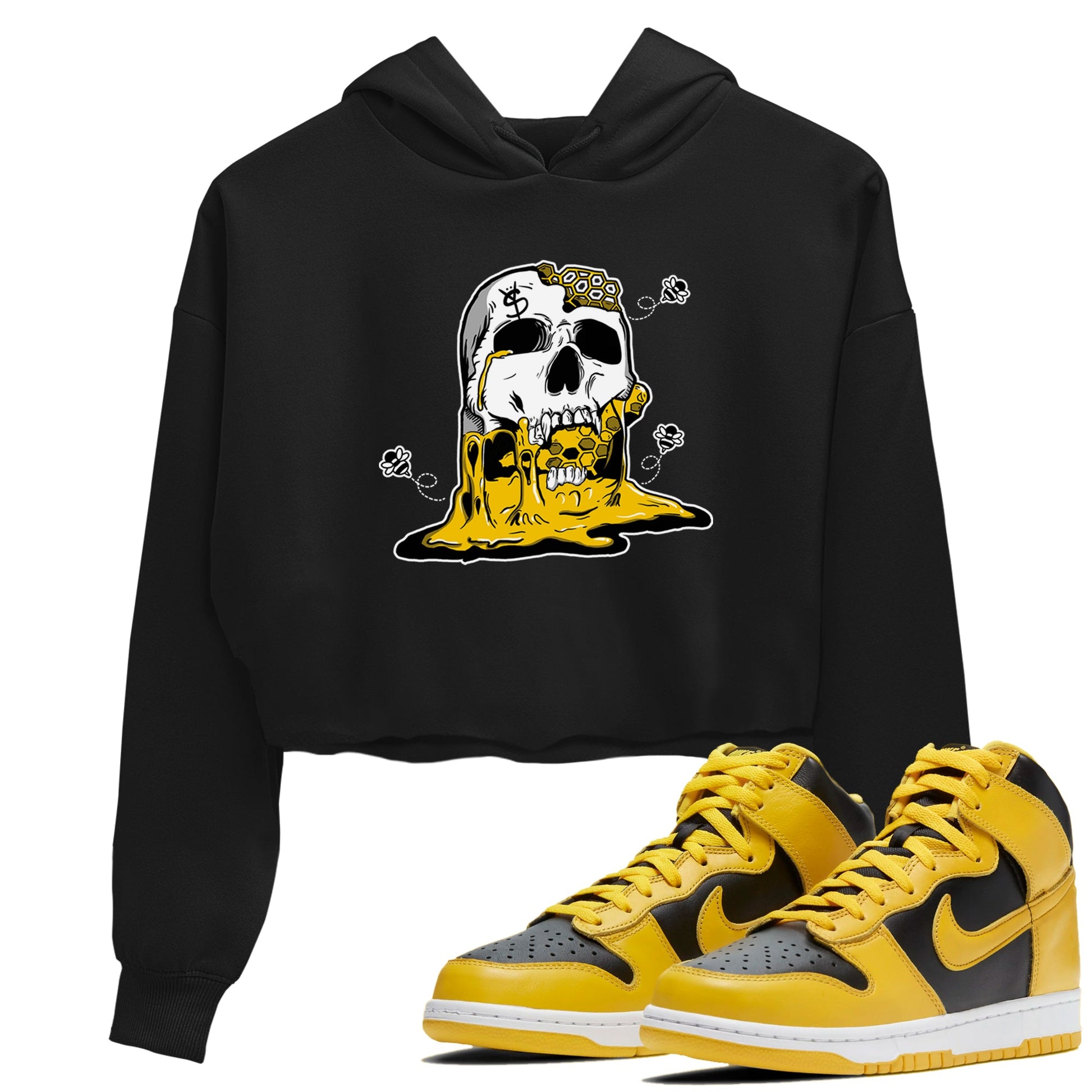 Dunk High Pollen Shirts To Match Jordans Dripping Honey Skullhead sneaker match tees Dunk High Iowa Tee SNRT Sneaker Release Tees unisex cotton Black 1 Crop Shirts