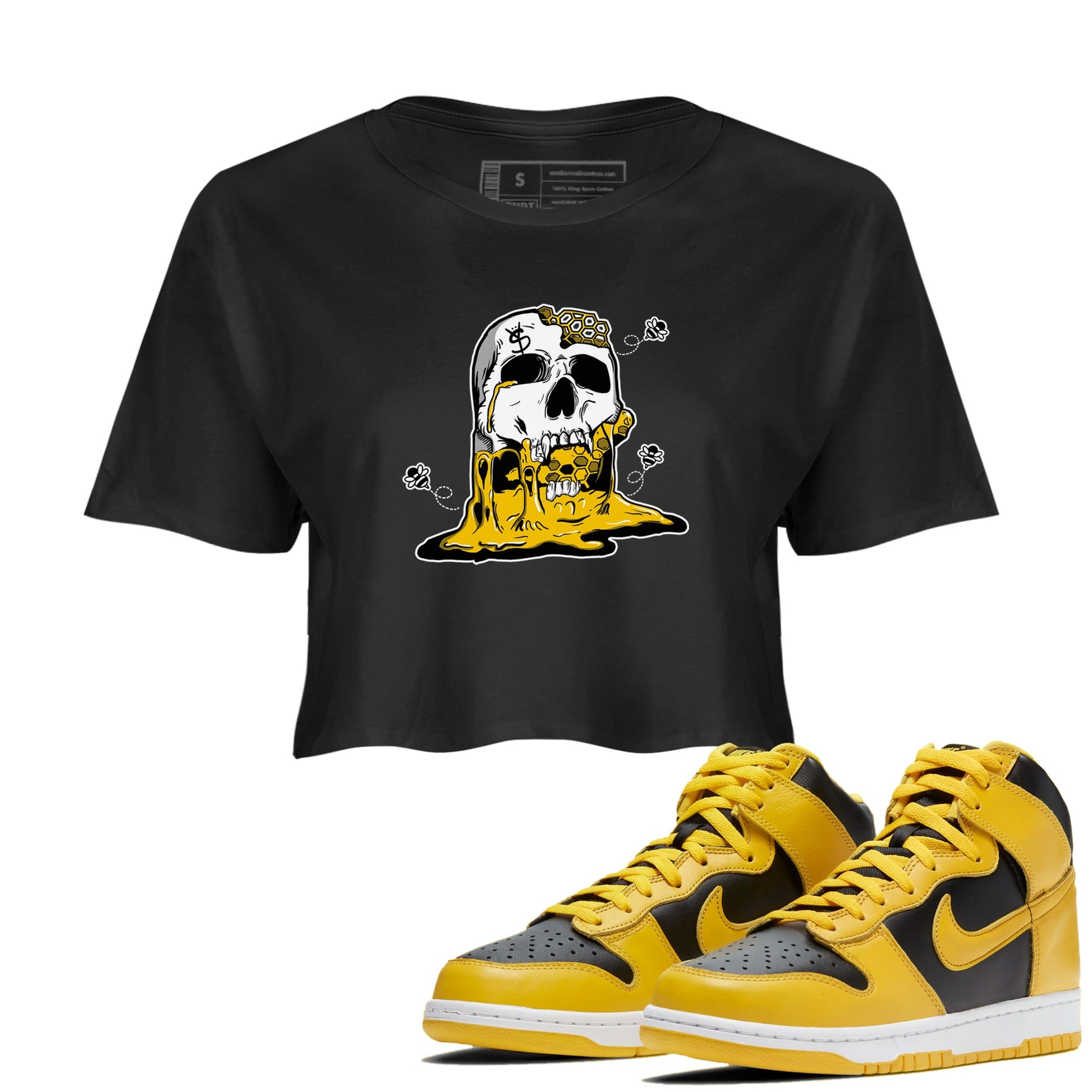 Dunk High Pollen Shirts To Match Jordans Dripping Honey Skullhead sneaker match tees Dunk High Iowa Tee SNRT Sneaker Release Tees unisex cotton Black 1 Crop Shirts