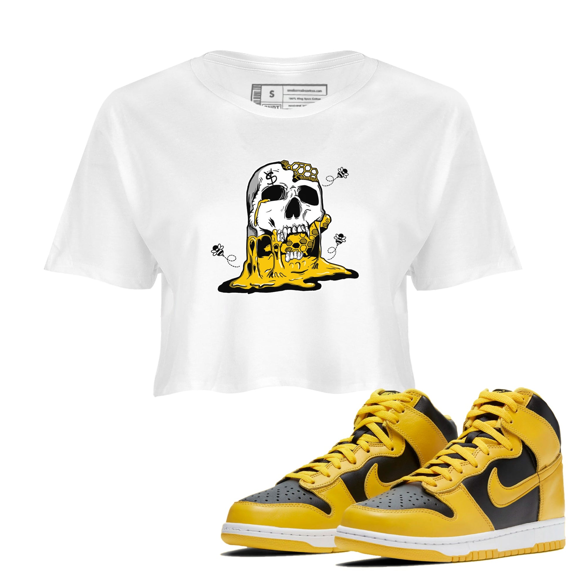 Dunk High Pollen Shirts To Match Jordans Dripping Honey Skullhead sneaker match tees Dunk High Iowa Tee SNRT Sneaker Release Tees unisex cotton White 1 Crop Shirts