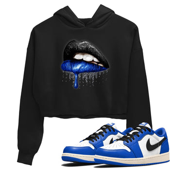 1s Game Royal shirts to match jordans Dripping Lips sneaker match tees Air Jordan 1 Retro Low OG Game Royal match shoes to clothes SNRT Sneaker Tees unisex cotton Black 1 crop tee