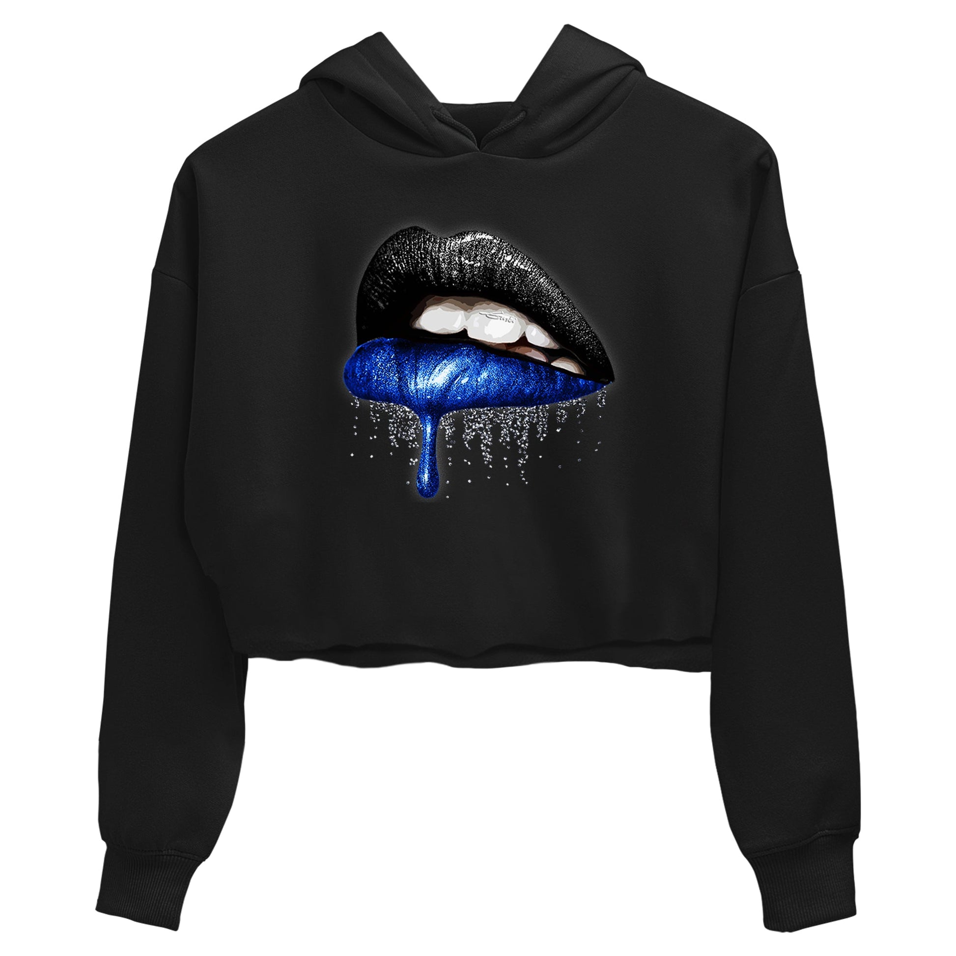 1s Game Royal shirts to match jordans Dripping Lips sneaker match tees Air Jordan 1 Retro Low OG Game Royal match shoes to clothes SNRT Sneaker Tees unisex cotton Black 2 crop tee