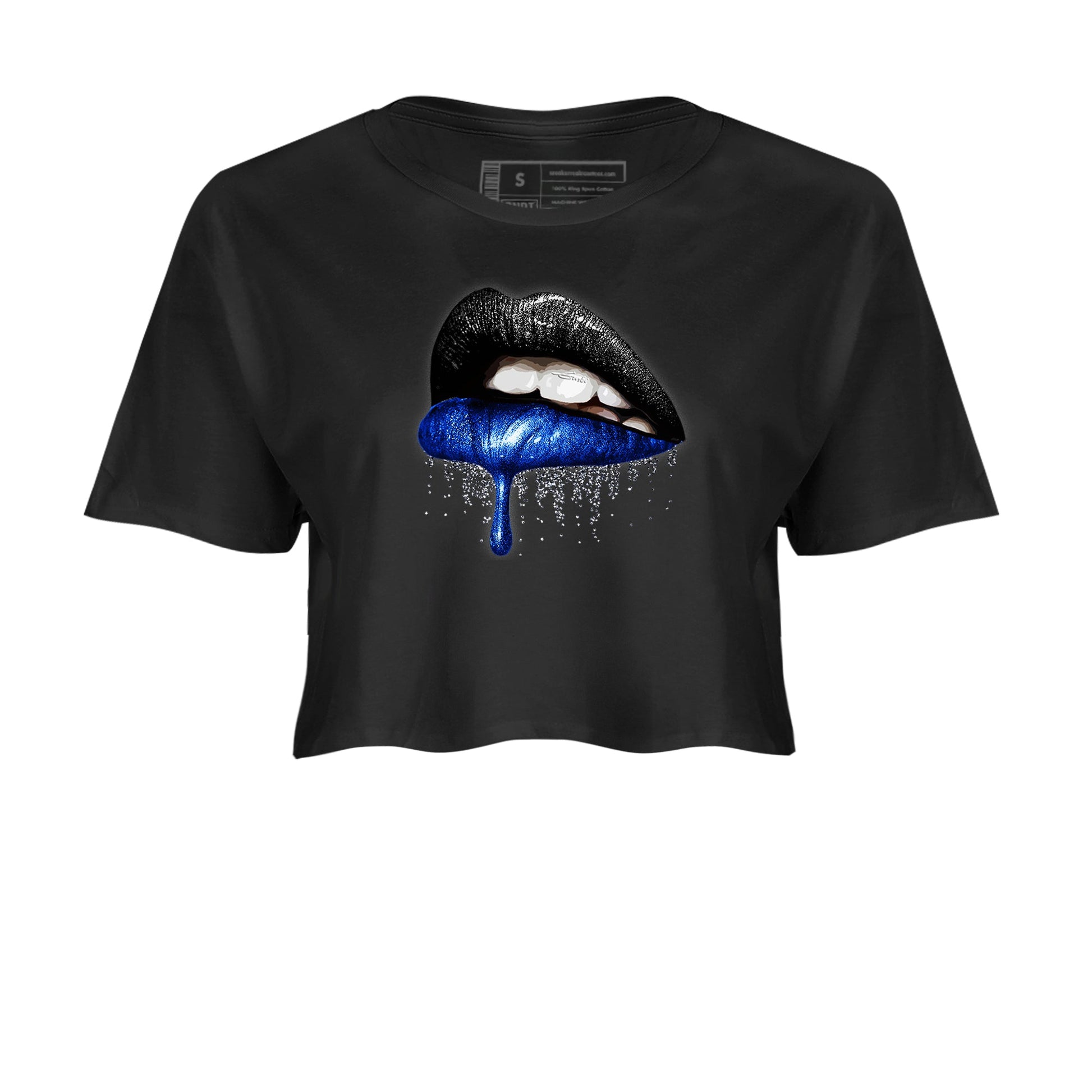 1s Game Royal shirts to match jordans Dripping Lips sneaker match tees Air Jordan 1 Retro Low OG Game Royal match shoes to clothes SNRT Sneaker Tees unisex cotton Black 2 crop tee