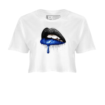 1s Game Royal shirts to match jordans Dripping Lips sneaker match tees Air Jordan 1 Retro Low OG Game Royal match shoes to clothes SNRT Sneaker Tees unisex cotton White 2 crop tee