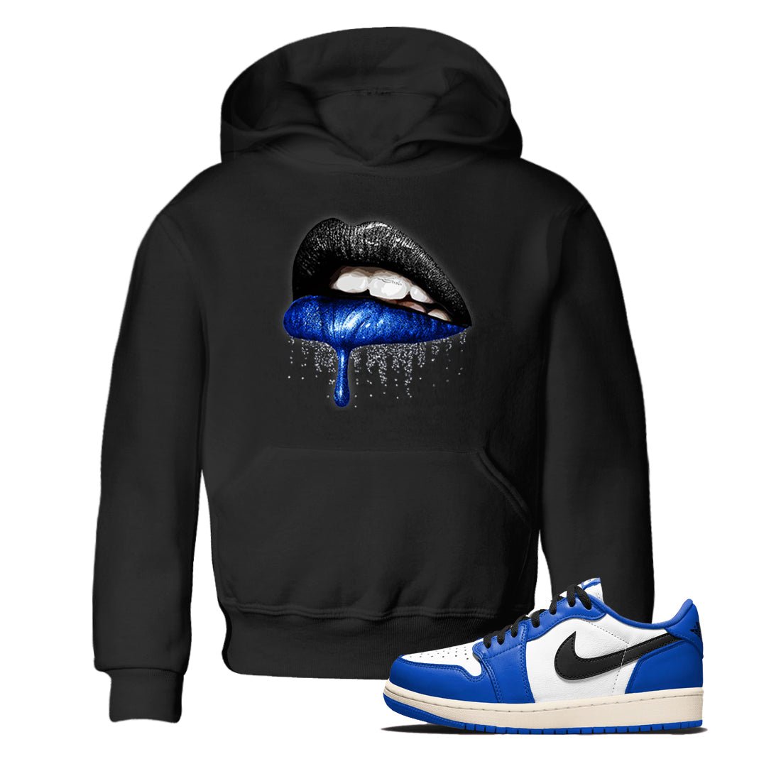 1s Game Royal shirts to match jordans Dripping Lips sneaker match tees Air Jordan 1 Retro Low OG Game Royal match shoes to clothes SNRT Sneaker Tees Youth Baby Black 1 tee