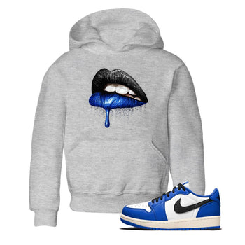 1s Game Royal shirts to match jordans Dripping Lips sneaker match tees Air Jordan 1 Retro Low OG Game Royal match shoes to clothes SNRT Sneaker Tees Youth Baby Heather Grey 1 tee